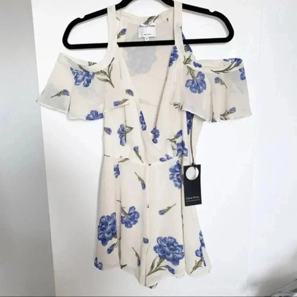 Revolve Privacy Please Leon Romper Floral Cold Shoulder Cream Purple Size Small - Picture 5 of 16